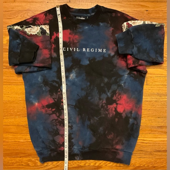 CIVIL REGIME Navy/Scarlet TyeDye Sweatshirt Unisex L Large LG NWOT w/Roses Emb - Picture 7 of 7